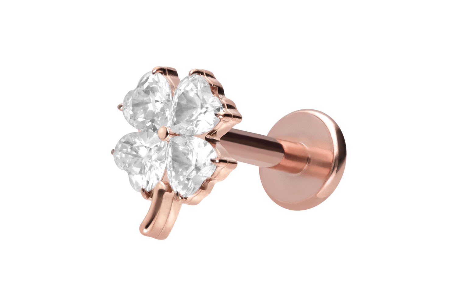 Titan Labret Piercing mit Innengewinde KRISTALLKLEEBLATT